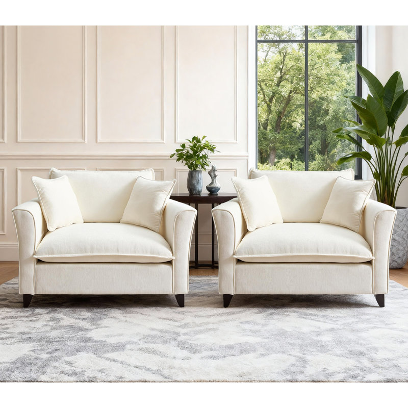 Fauteuil d'appoint surdimensionné de 47 po de large avec siège profond et coussin de taille (ensemble de 2), Beige