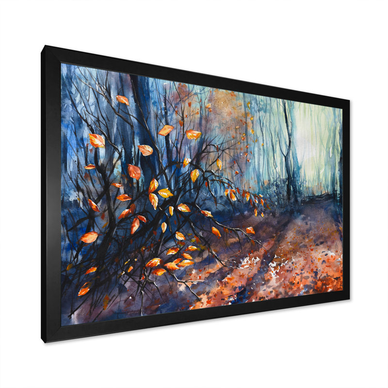 Mystic Autumn Forest - reproduction d'art sur toile encadrée, H 12 po x l 20 po x P 1 po, Cadre noir