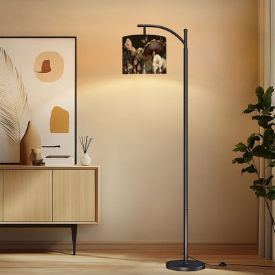 Lampe sur pied à arc avec abat-jour ajustable, complexes, nature, champignons, papillons, fleurs sur pied, lampe sur pied rétro, 3 couleurs, intensité variable, grand poteau avec interrupteur au pied pour la chambre à coucher