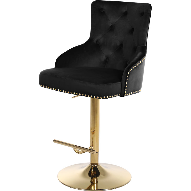 Bocana Swivel Upholstered Adjustable Height Counter Stool with Metal Frame, Living Black Velvet, Gold