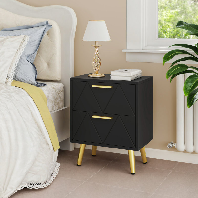 40cm W Bedside Table Set of 2, Black