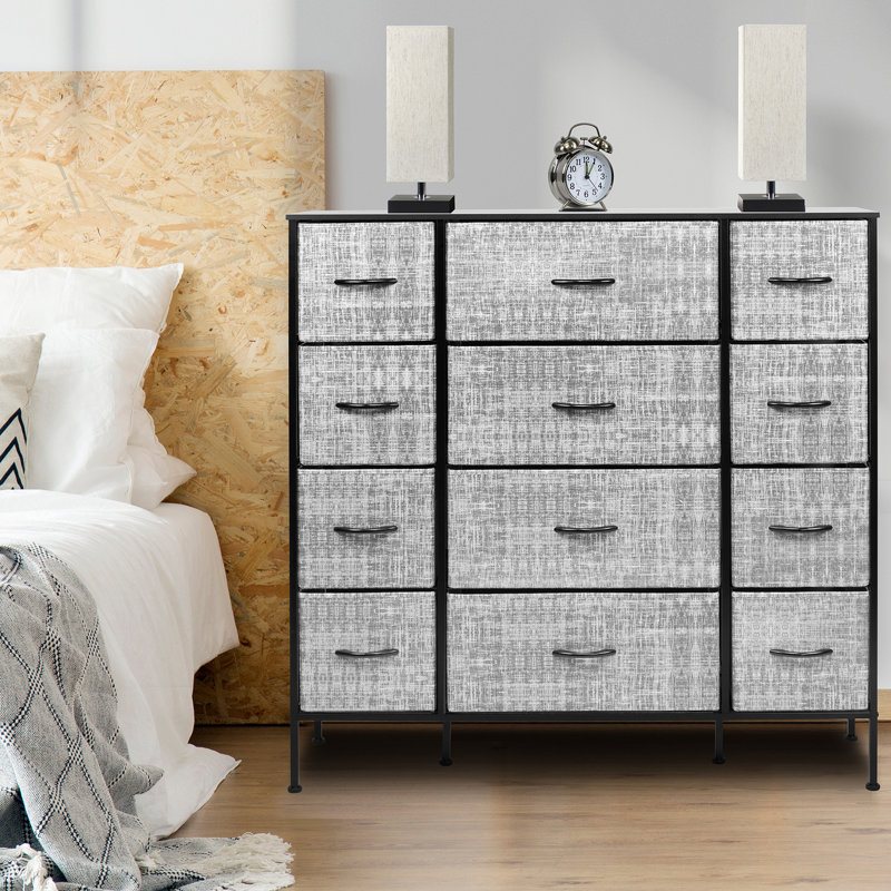 Sorbus 12-Drawer Gray and Black Fabric Dresser with Steel Frame