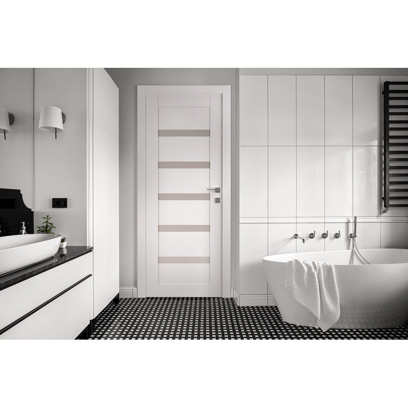 Porte en bois manufacturé et verre Leora, 35,875 po x 95,24 po, Blanc noble, Gauche