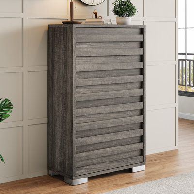 Farmhouse 5 Drawer Dressers For Bedroom, Tall Dressers With Slat Handles & Quick Install With Pre-installed Slide, Wood Chest Of Drawers For Living Room, Hallway, Entryway