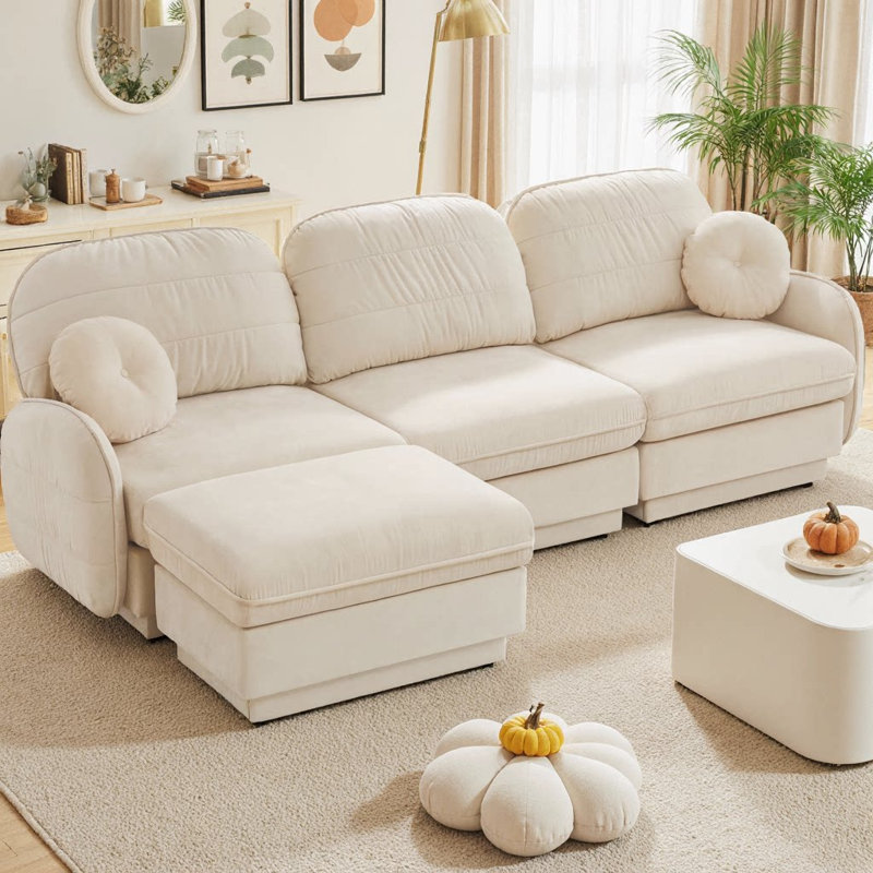 Canapé modulaire surdimensionné en L Chenille CloudHaven, Cream Beige