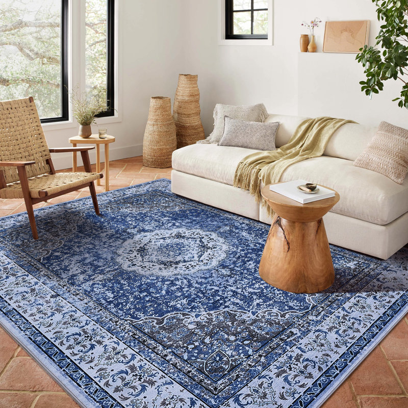 Area Rugs Soft Faux Lamb Soft Boho Floral Area Rug - Vintage Washable Carpet with Non-Slip TPR Backing - Ideal for Living Room, Bedroom, Bathroom, Kitchen, Entryway