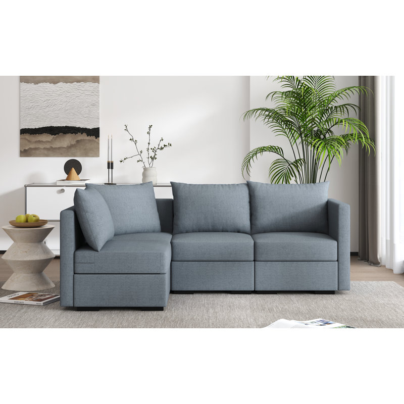 4-Seater Modular Sectional Sofa – Reversible Left Or Right-Facing Design For Ultimate Flexibility, Gray Polyester Blend