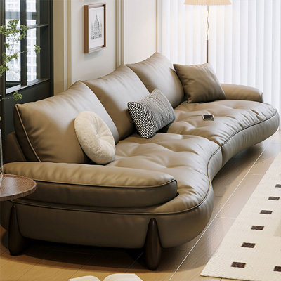 Khaki Genuine Leather Modular Sofa cushion couch