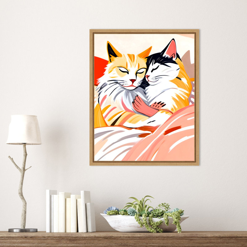 «Cuddle Cats» par Maupin, reproduction d'art sur toile encadrée, H 20 po x l 16 po