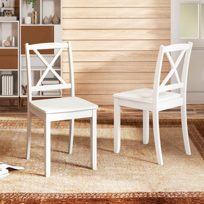 Ensemble de 2 chaises d'appoint de cuisine avec pieds en bois d'hévéa et dossier en croix Ophelia & Co.