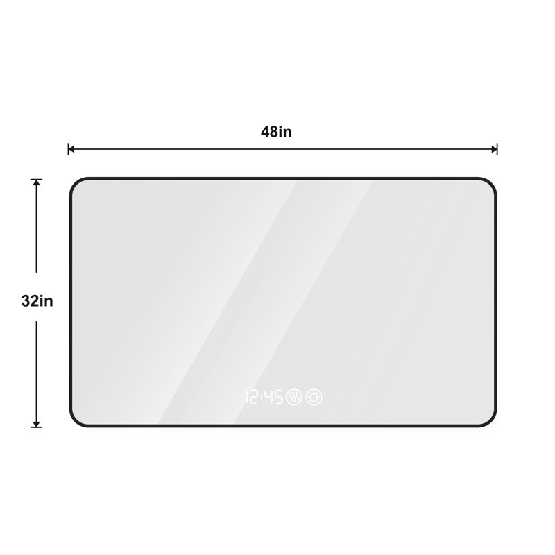 Miroir mural de salle de bain 48X32 noir - Affichage de la température, ajustements tricolores, désembuage, indication aluminium, verre