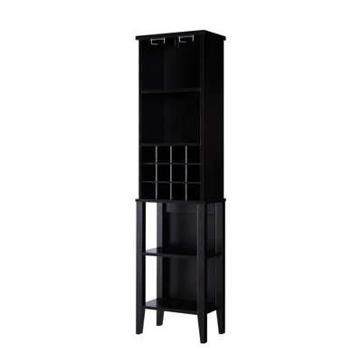 Wooden Wine Conserver Rack With Metal Glass Shelf In , 4 Shelves Store Up 12 Bottles And 6 Glasses, Tapered Leg Trait Retainer Facility Stand, Levels