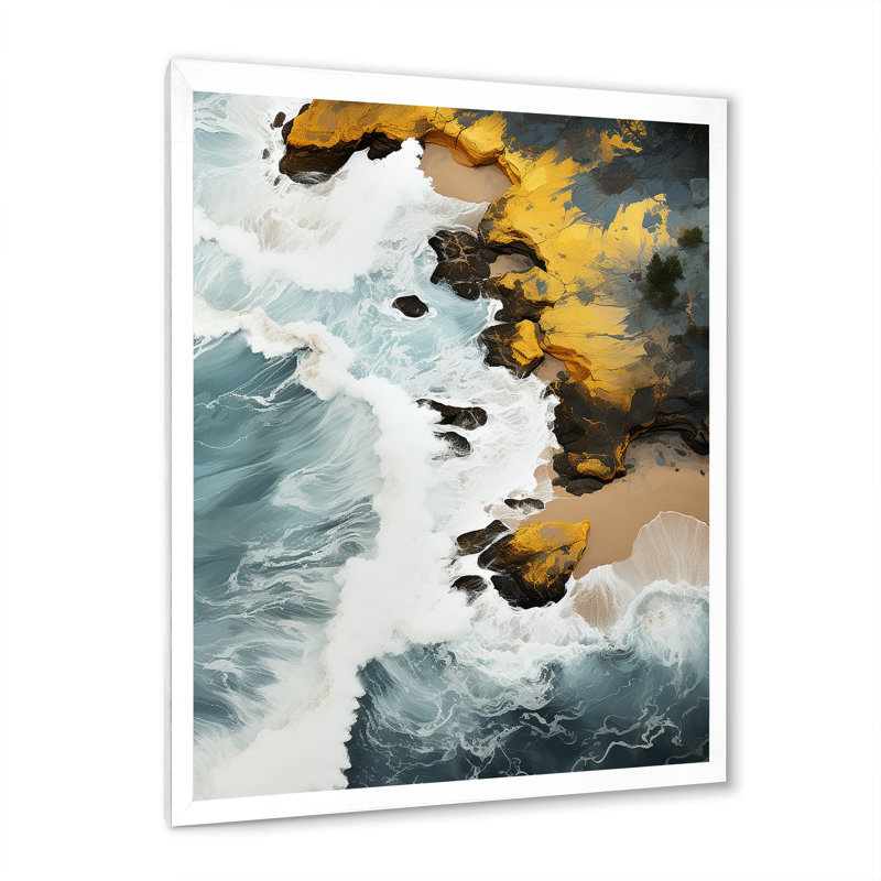 Sable tropical aérien - art mural plage, Cadre simple blanc, H 32 po x l 16 po x P 1 po