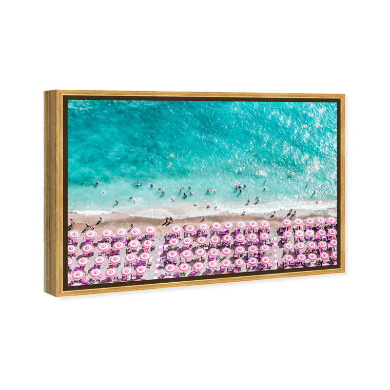 Paradise Beach Umbrellas - impression, Cadre flottant doré, H 10 po x l 15 po