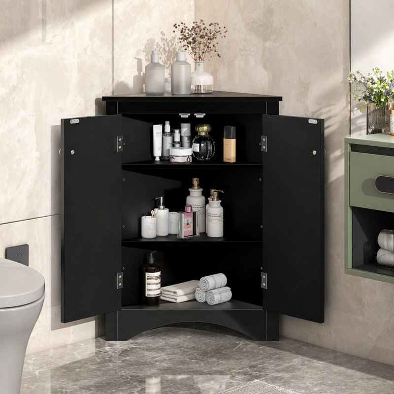 Armoire de rangement de salle de bain moderne autoportante en coin, Black