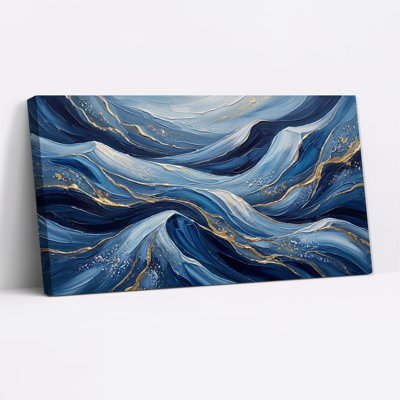 Navy Blue and Gold Swirling Abstract Canvas Wall Art