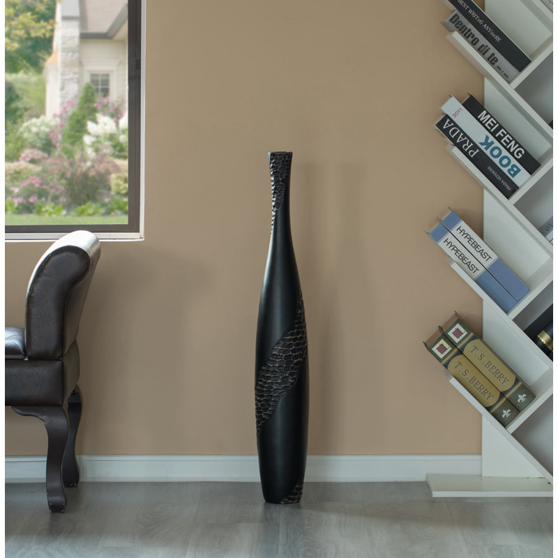 Vase de plancher contemporain en forme de bouteille, brun avec motif de pierres pavées Contemporaray, 42 pouces