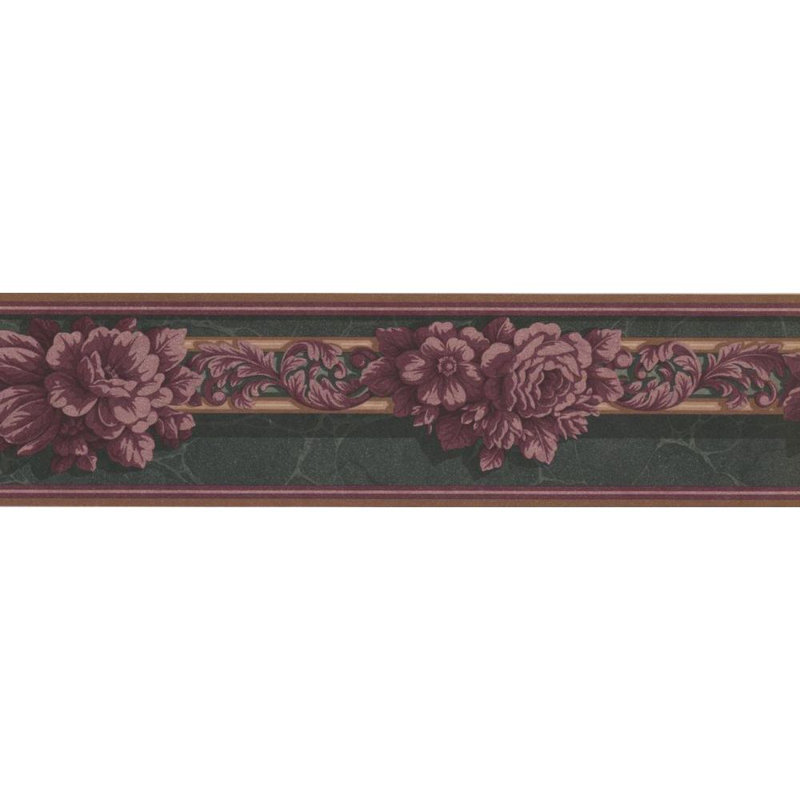 Bordure de papier peint L 15 pi x l 5 po Paige Roses on Vine Pine