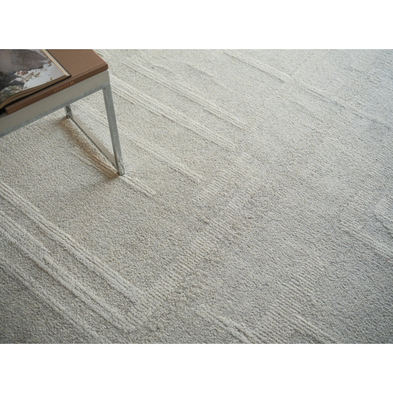 Breckenridge Hand Tufted Wool Abstract Area Rug, Rectangle 9' x 12', Silver/Ivory