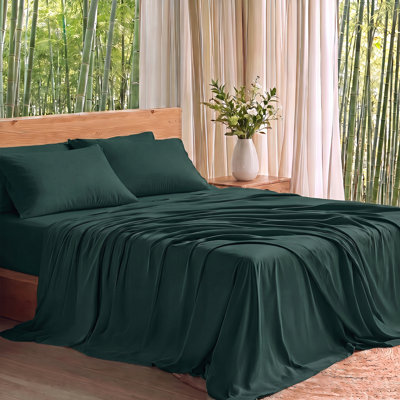 Olive Green Twin Sheet Set, 4 Piece Cooling Rayon From Bamboo Blend Bedding Set, Soft Silky Sheets with 15" Deep Pocket, Hotel Luxury Bedding for Hot Sleepers