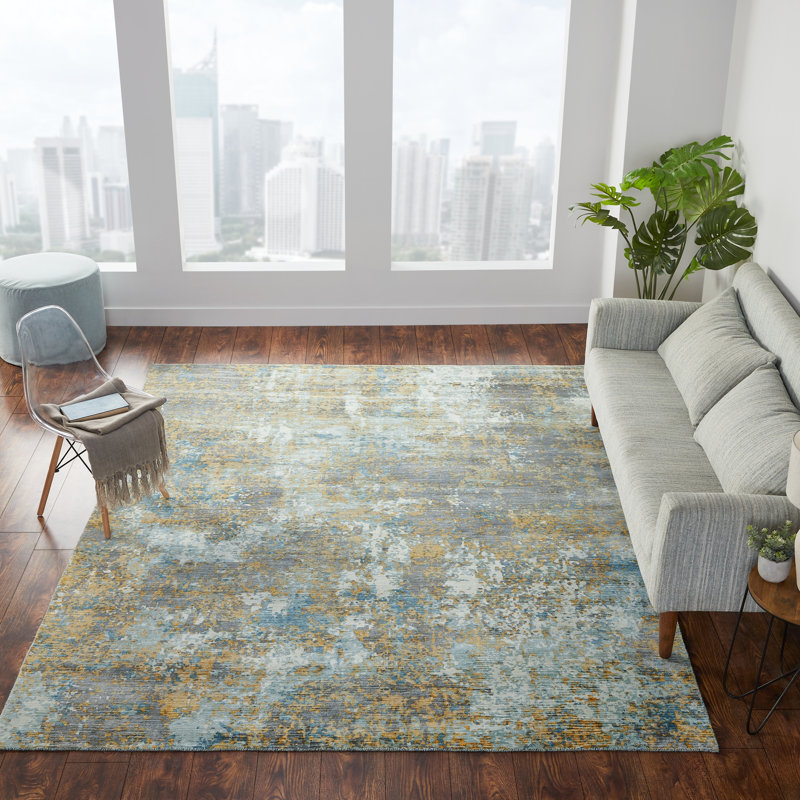 Abstract Area Rug in Yellow, Rectangle 9'6" x 13'