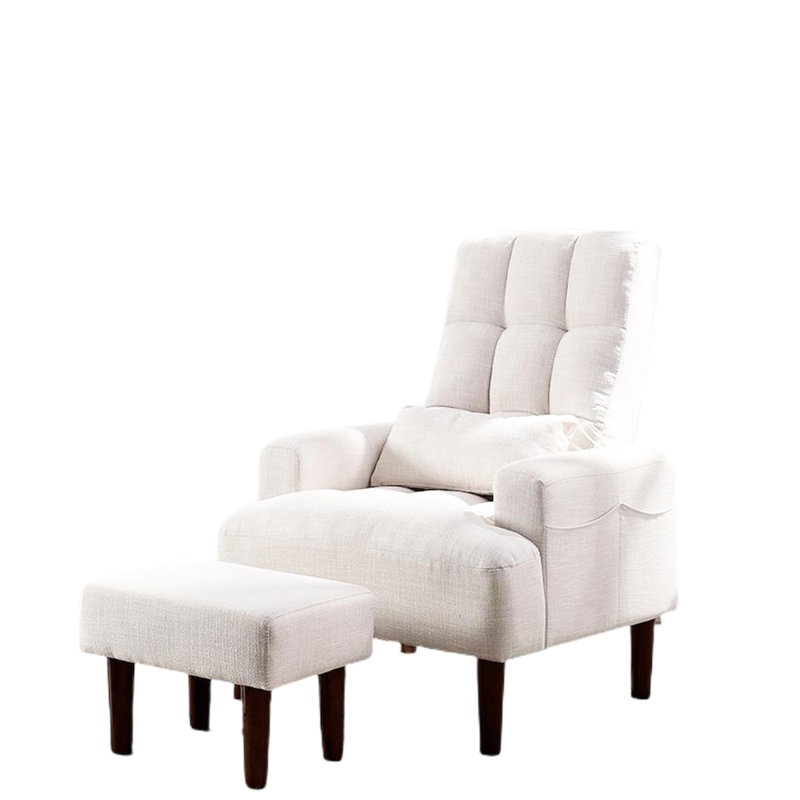 Fauteuil de détente pour le salon en blanc crème, fauteuil inclinable, tissu blanc doux et relaxant pour la chambre, fonction de poussée, plusieurs angles