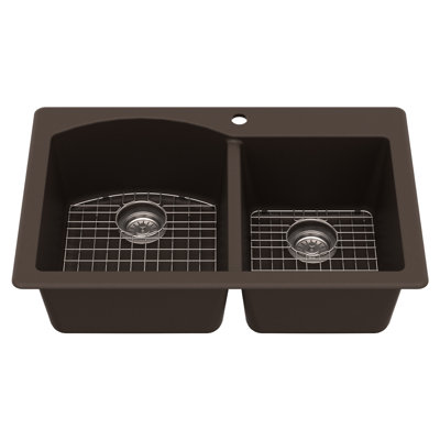 Karran Quartz 33'' X 22'' Double Bowl 60/40 Top Mount Drop-in Kitchen Sink Kit