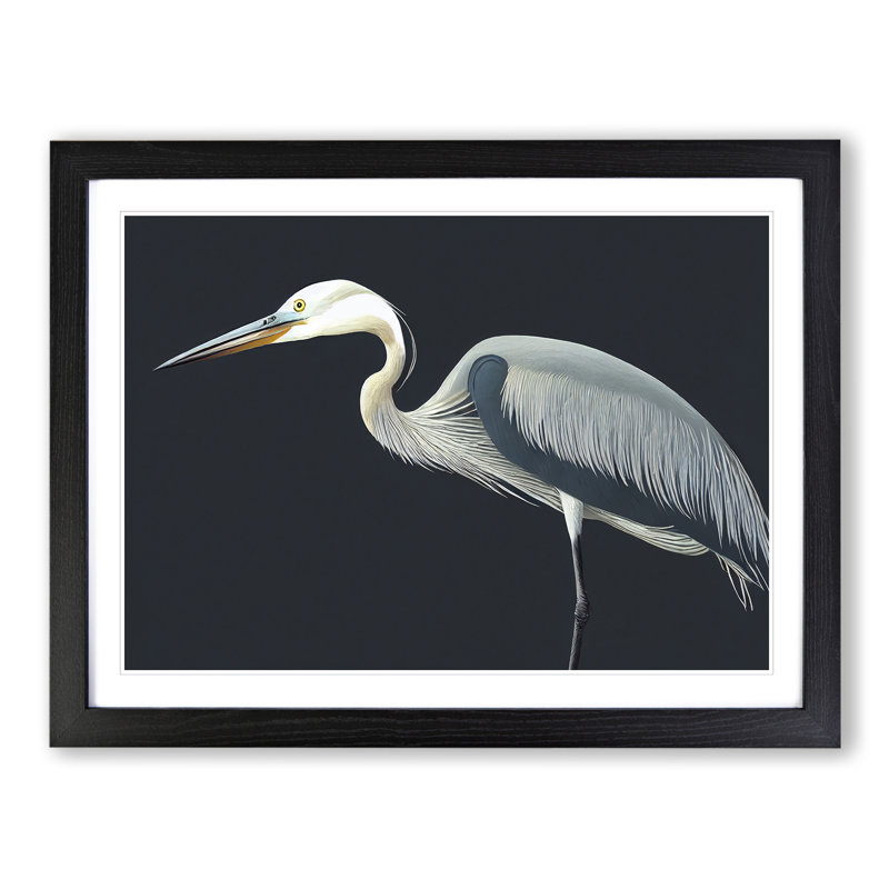 Beaming Heron Bird - Framed Print, Black, 34cm H x 46cm W x 2cm D
