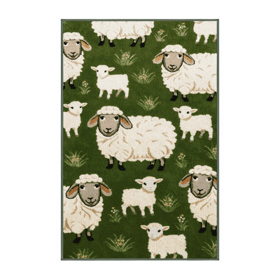 Washable Sheep with Lambs Farm Area Rug