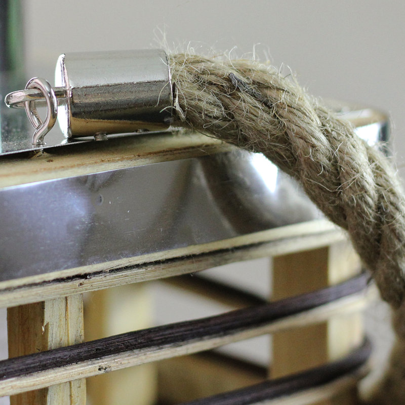 Rustic Rectangular Rattan Candle Lantern with Jute Handle