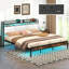 Bed Frame w/LED Light & Charging Station Heavy Duty Metal Platform Bed-1822887369