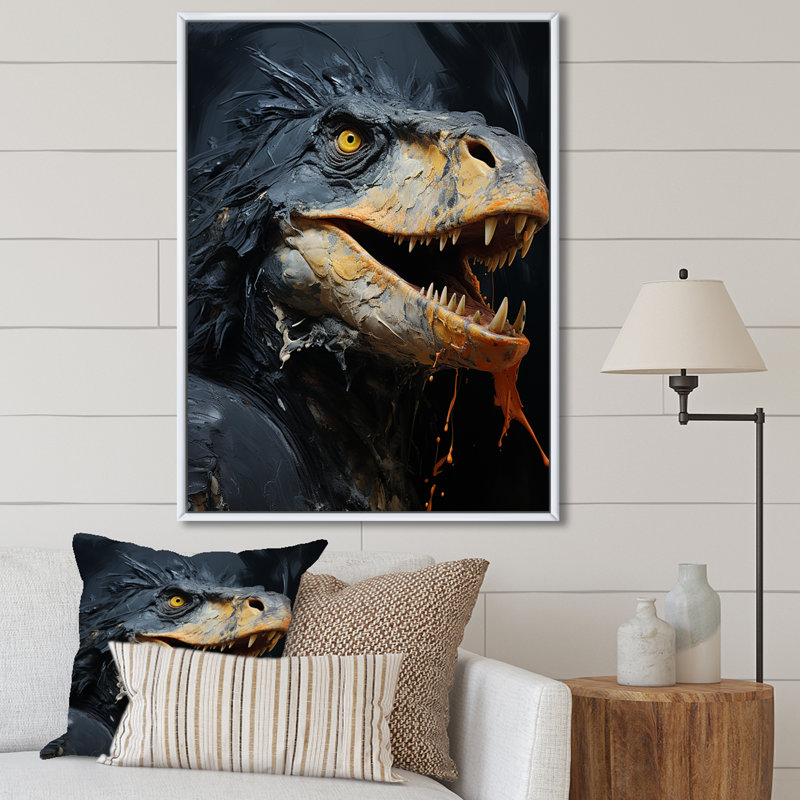 Raptor Dinosaur - Art mural dinosaure, H 40 po x l 30 po x P 1,5 po, Toile tendue