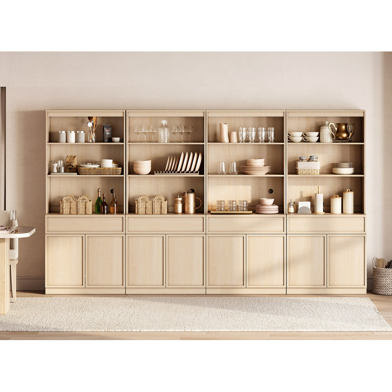 Buffet en bois de 126 po de largeur avec portes, tiroirs et tablettes réglables, armoire de rangement de 72 po de hauteur pour la cuisine