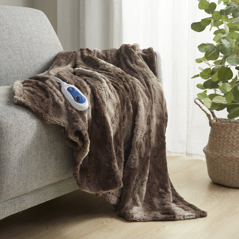 Jeté en fausse fourrure surdimensionné Beautyrest Zuri, Imprimé animal brun