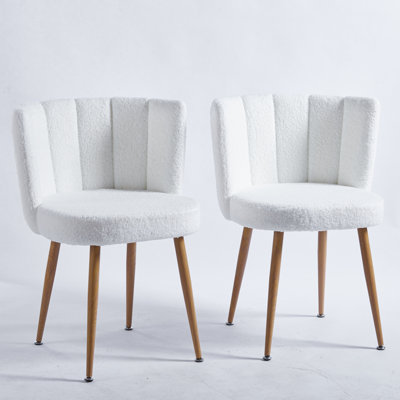 Modern White Dining Chair  2   - Comfortable , Short Fur Cover, Iron Tube Legs With Wood Grain Effect For Living Room Chairs  2 : Hair Cushions, Color Home, Cafe