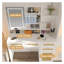 Meuble-lavabo lumineux à DEL avec 3 modes de couleur - Meuble-lavabo blanc avec 4 tiroirs, armoire et tablettes ouvertes pour l'organisation de la chambre