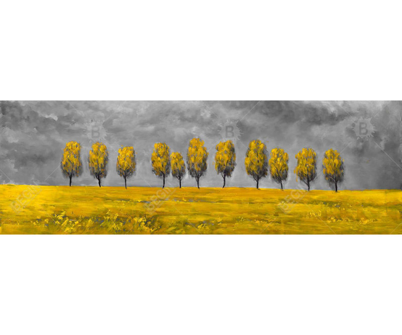 Yellow Trees in a Field Canvas - Modern Bedroom Wall Art Decor