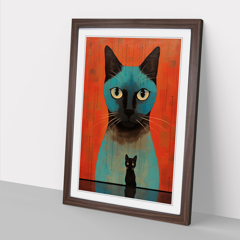 Siamese Cat No.3 - Single Picture Frame Print on Wood, Walnut Framed, 64cm H x 46cm W