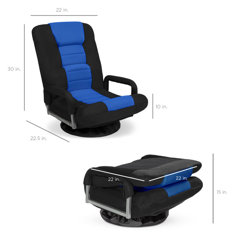 Alba 360-Degree Swivel Gaming Floor Chair w/ Armrest Handles, Foldable Adjustable Back, Blue/Black