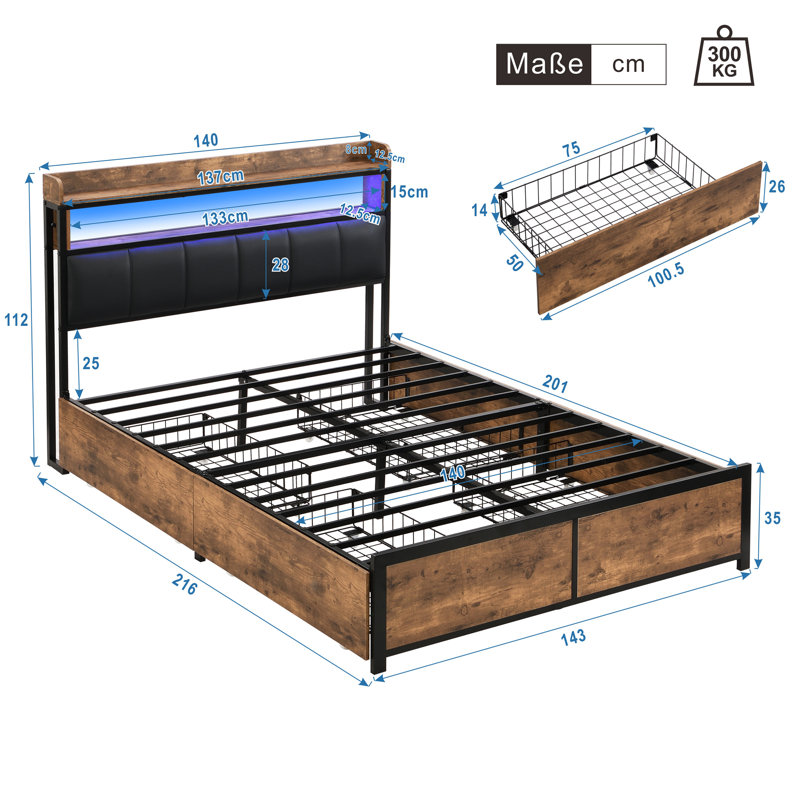 Awalt Storage Bed, European Double (140 x 200cm)