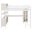 Lit mezzanine moderne en métal avec garde-robe, bureau en L, cubes de rangement et tablettes de rangement ouvertes-863929644