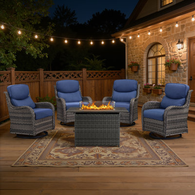 4 - Person  Outdoor Wicker Fire Pit Seating Set With Swivel Glider Chairs