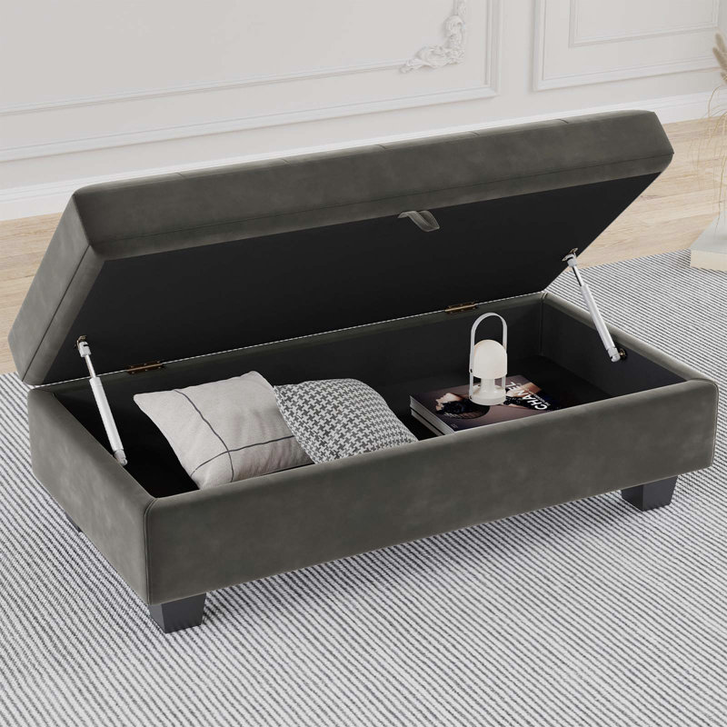 Tabouret de rangement avec repose-pieds de 46,9 po Skerl, Gris