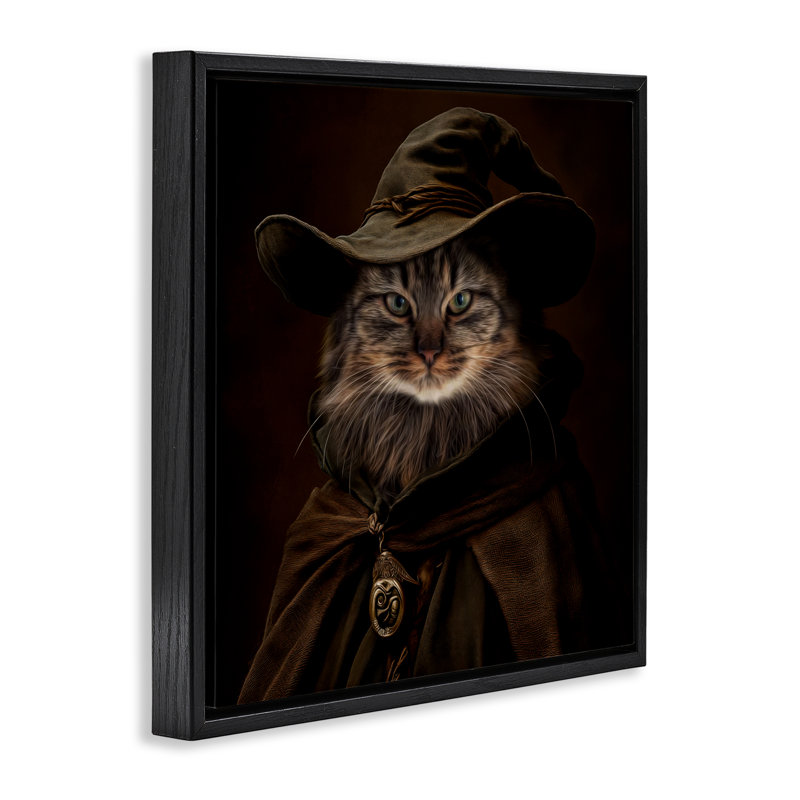 Cadre flottant pour chat Whiskered Wizardry, design par Kelley Parker, Cadre flottant noir de jais, H 18 po x l 18 po