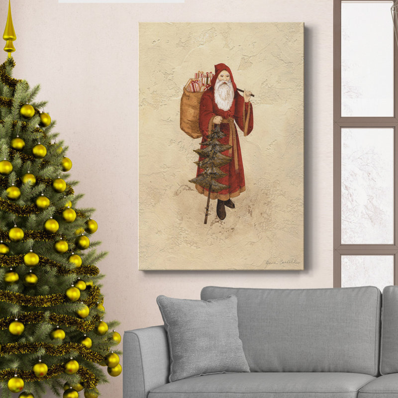 Père Noël en toile tendue avec châssis - Père Noël prêt à accrocher, H 48 po x l 32 po x P 1 po