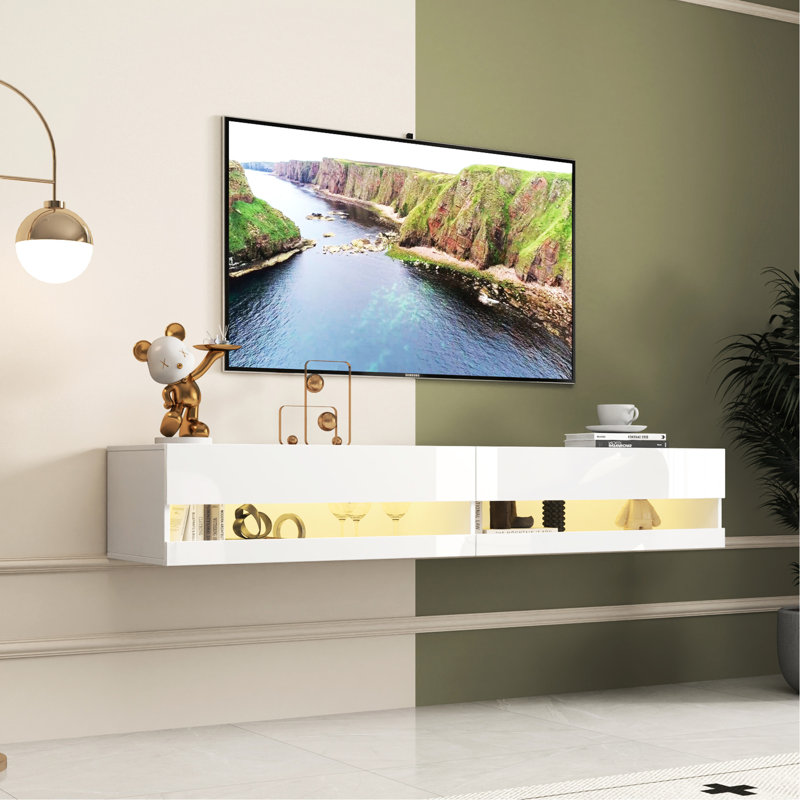 Meuble télé blanc avec support et options de rangement disponibles