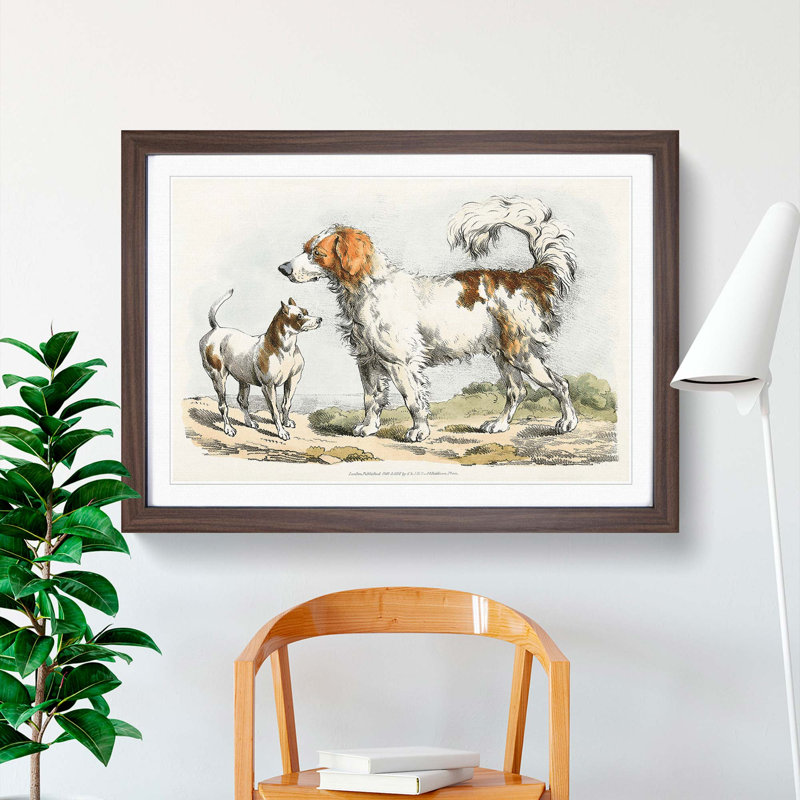 Two Hunting Dogs by Henry Alken - Picture Frame Painting Print, Walnut Framed, 48cm H x 65cm W x 2cm D
