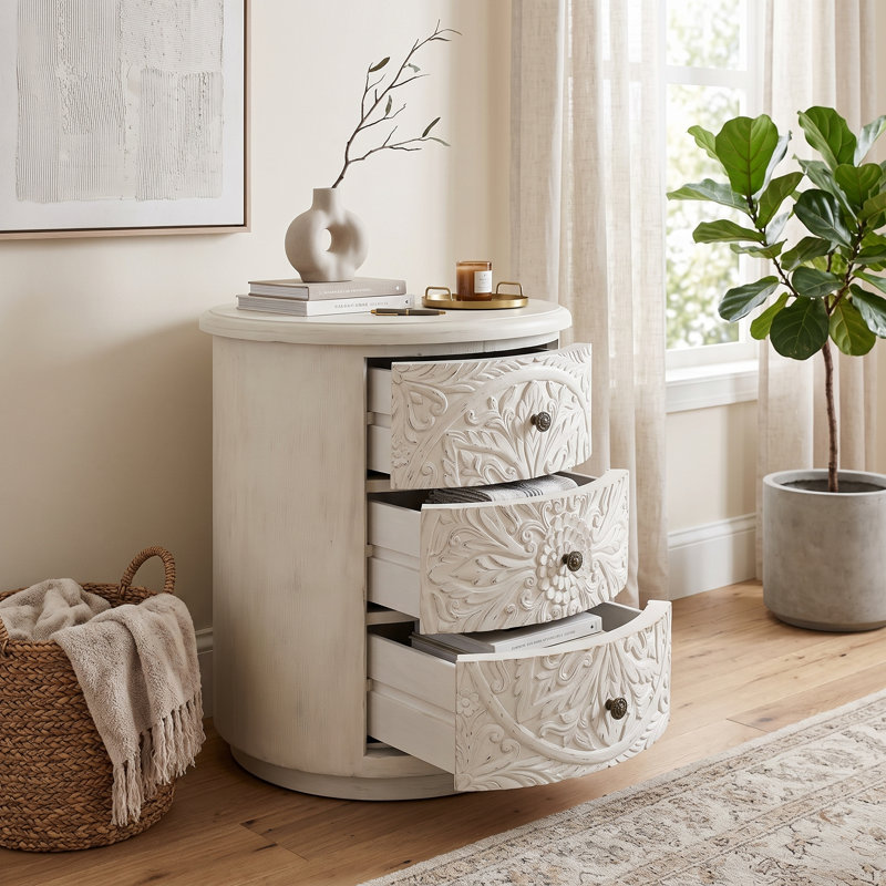 Commode d'appoint cylindrique peinte à 3 tiroirs