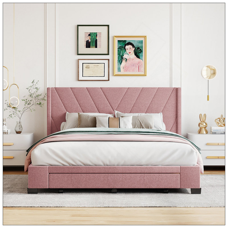 Lit plateforme tapissier grand avec 3 tiroirs