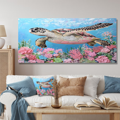 Turtle In The Coral Reef II - Animals Metal Wall Decor, Turtle Metal Print